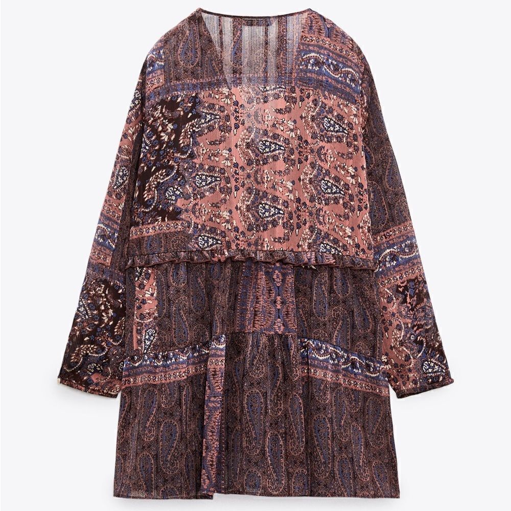 ZARA BOHO PATCHWORK PRINT MINI DRESS - Picture 10 of 12
